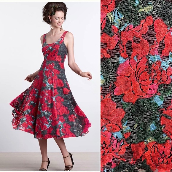 Anthropologie Dresses & Skirts - Anthropologie Tracy Reese Noisette RARE Floral Lace Midi Dress XS 2